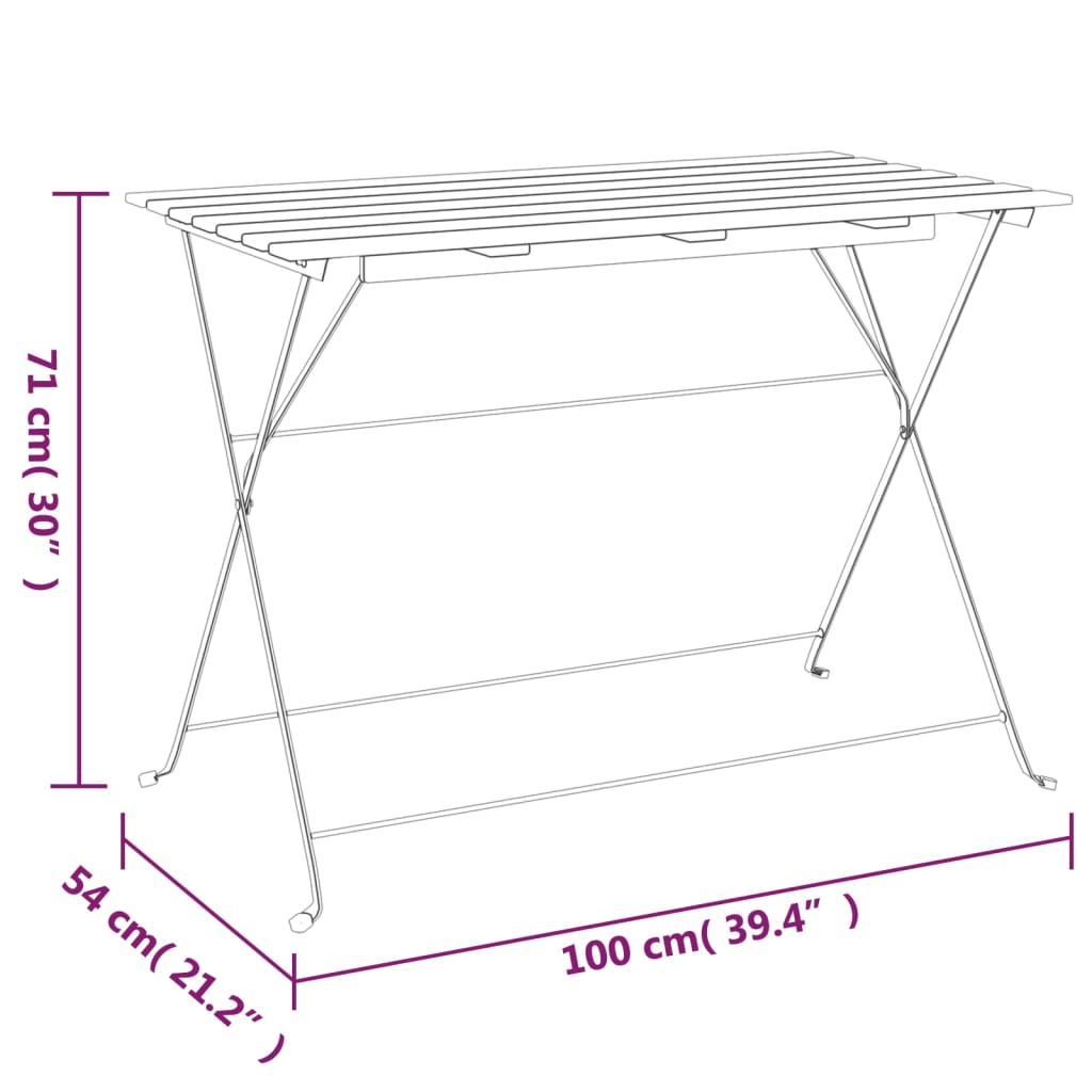 vidaXL Table de bistro pliante 100x54x71cm Bois acacia solide et acier