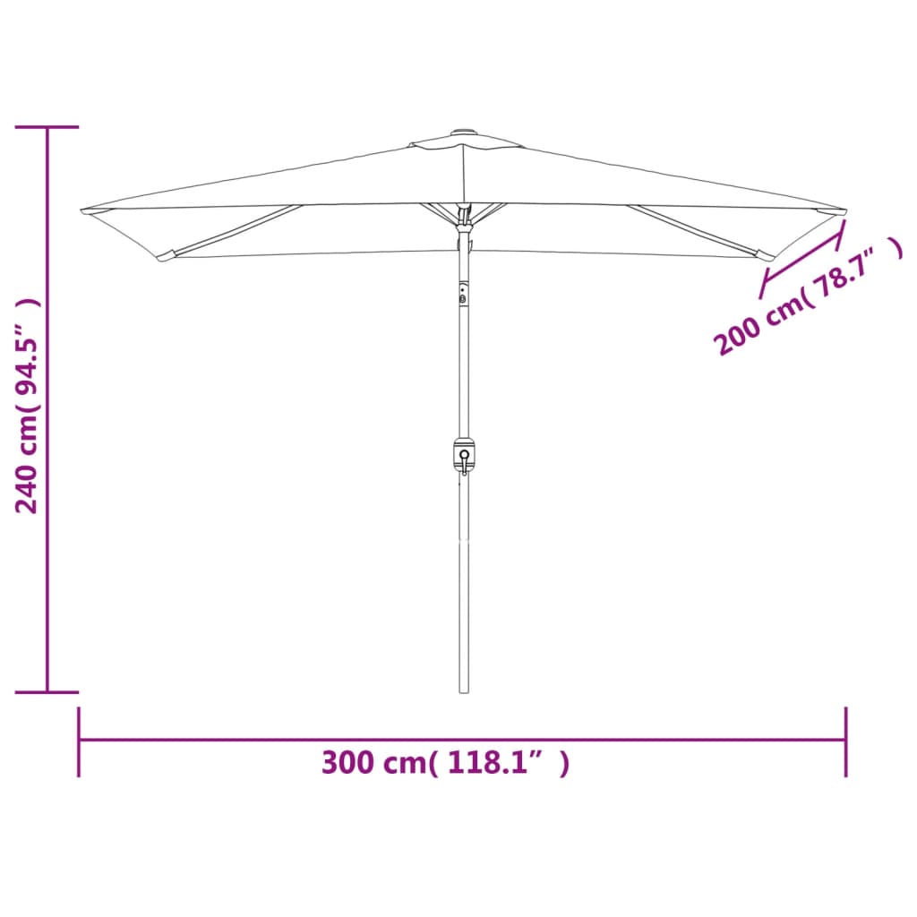 vidaXL Parasol 200 x 300 cm Vert Rectangulaire