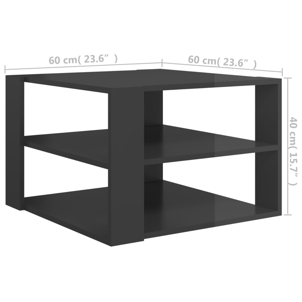 vidaXL Table basse Gris brillant 60x60x40 cm Aggloméré
