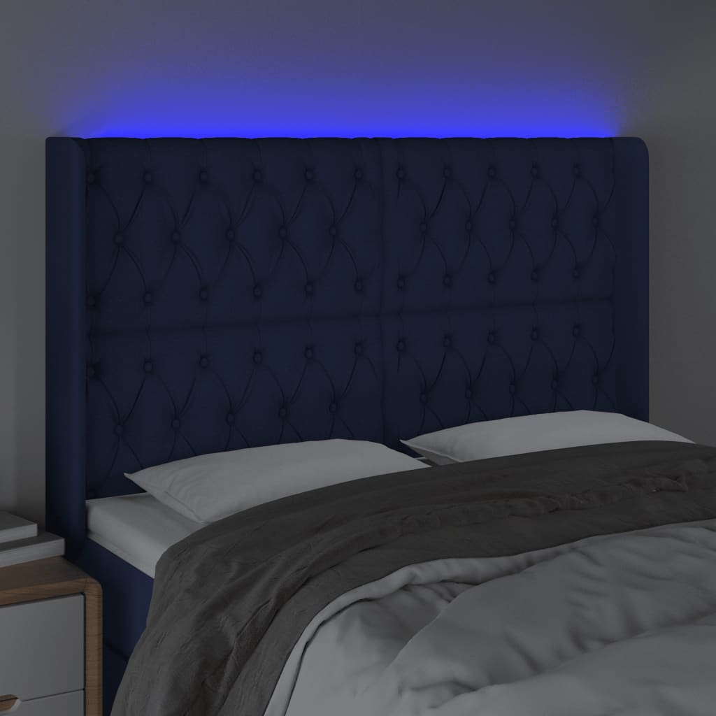 vidaXL Tête de lit à LED Bleu 163x16x118/128 cm Tissu