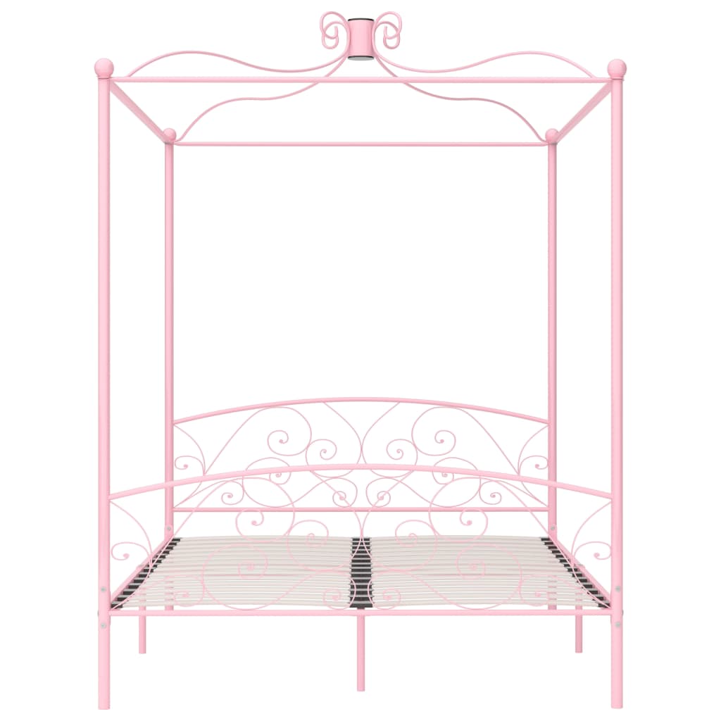 vidaXL Cadre de lit à baldaquin Rose Métal 160 x 200 cm