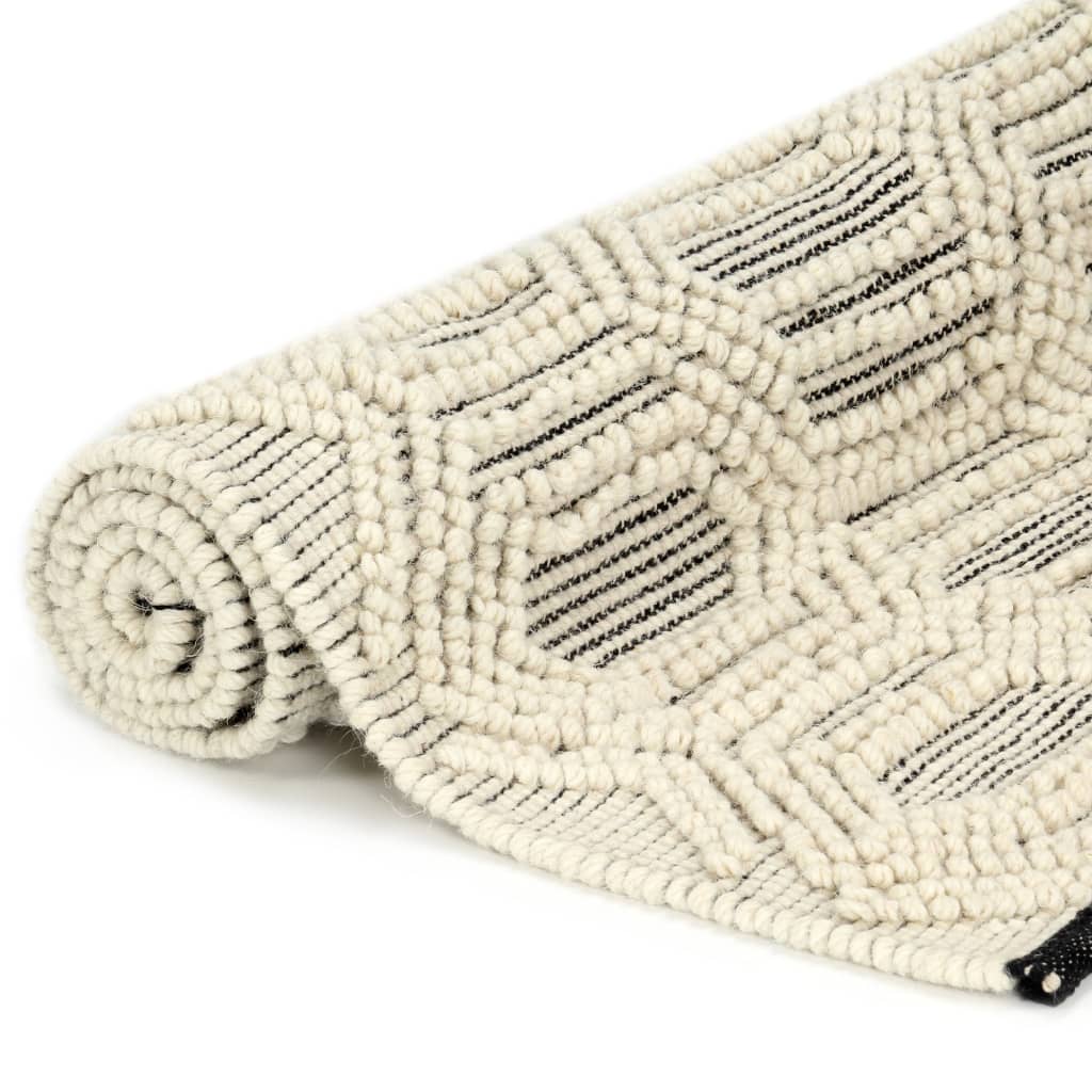 vidaXL Tapis en laine tissée à la main 80x150cm Blanc/Noir