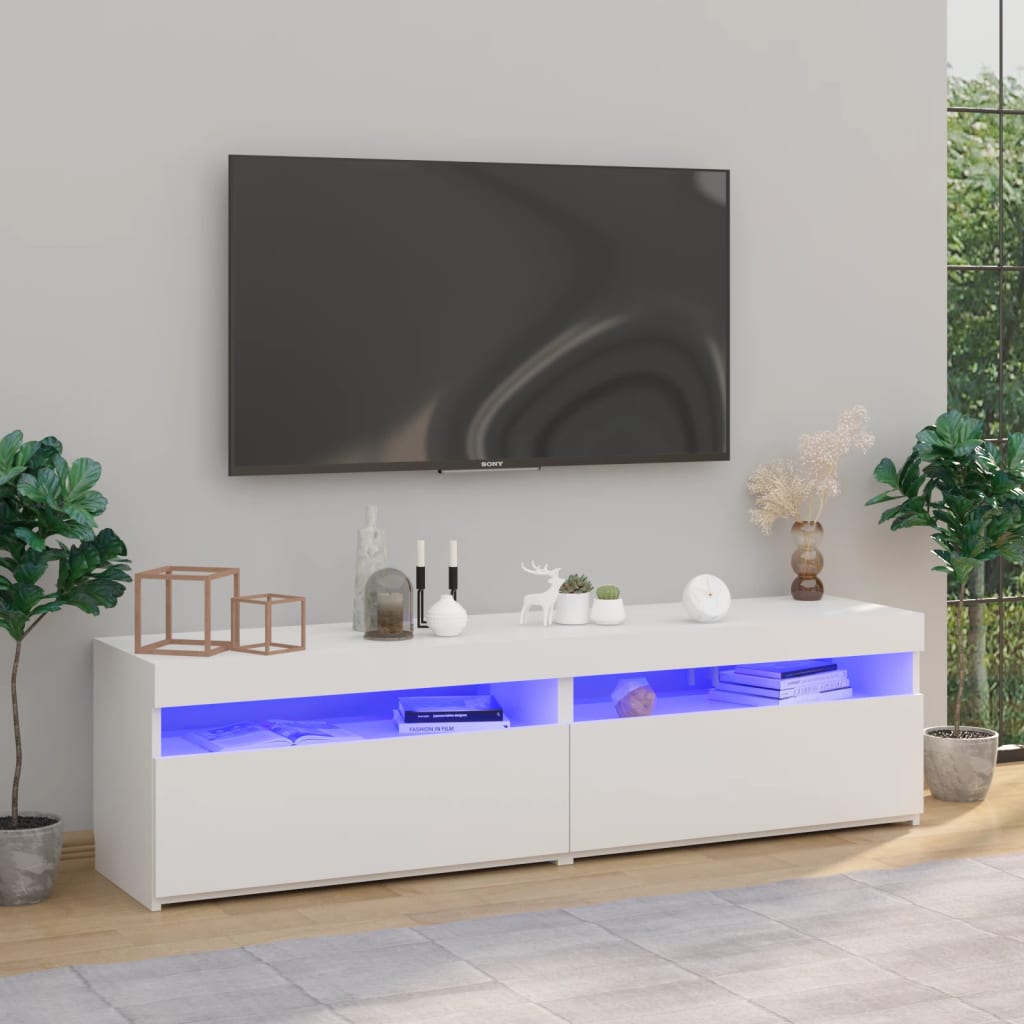 vidaXL Meubles TV 2 pcs avec lumières LED Blanc brillant 75x35x40 cm