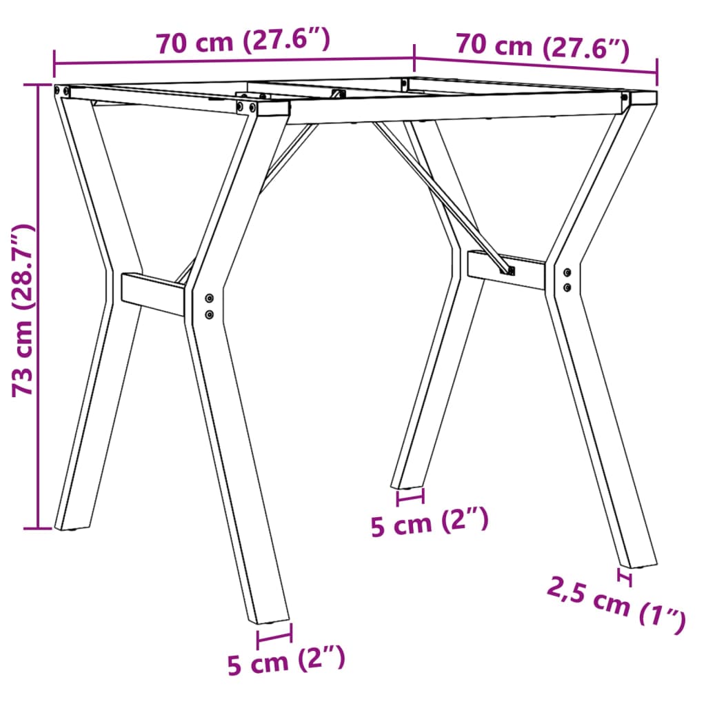 vidaXL Pieds de table à manger cadre en Y 70x70x73 cm fonte