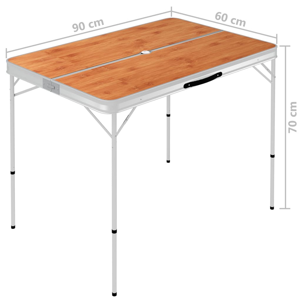 vidaXL Table de camping pliable avec 2 bancs Aluminium Marron