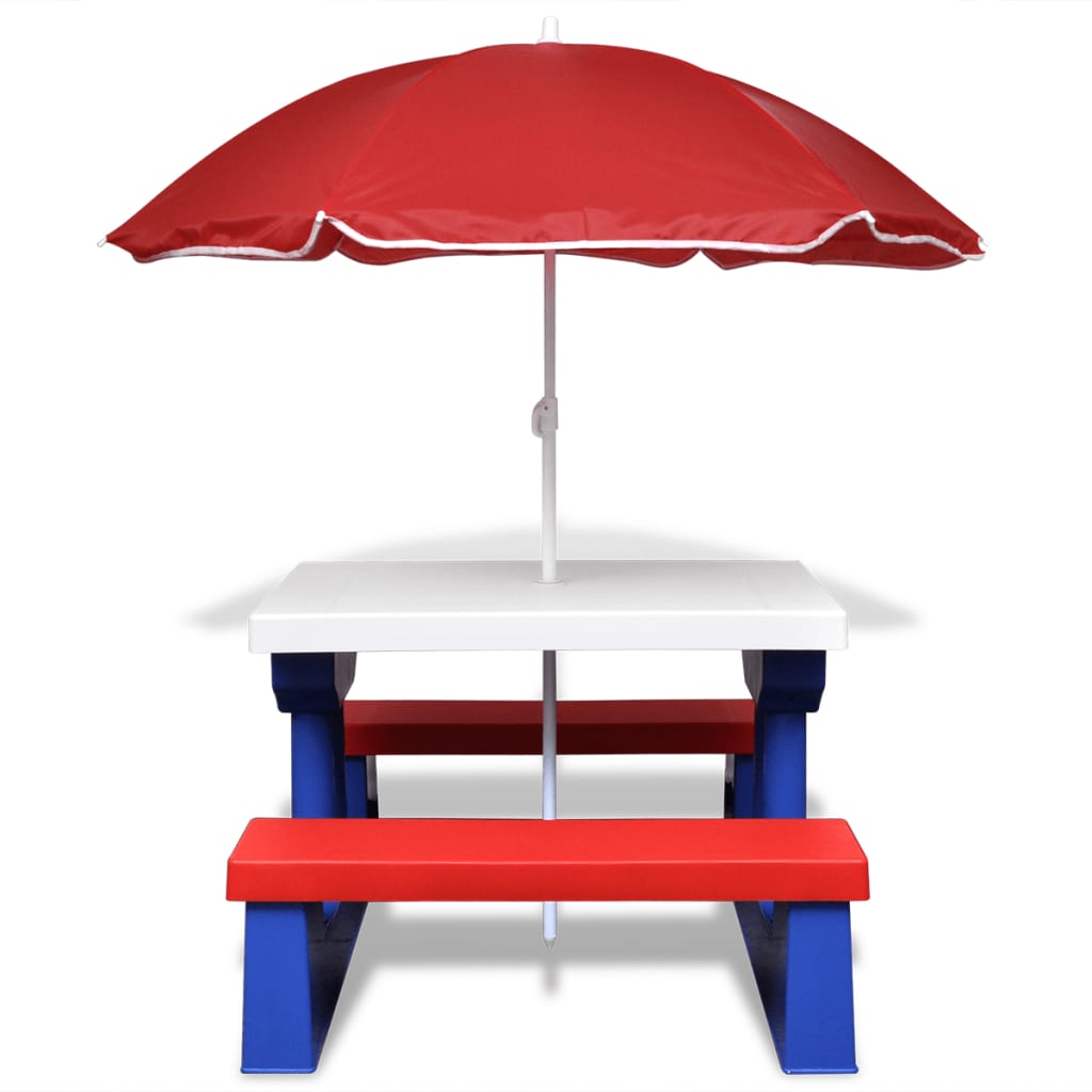 vidaXL Table et bancs de pique-nique avec parasol pour enfants