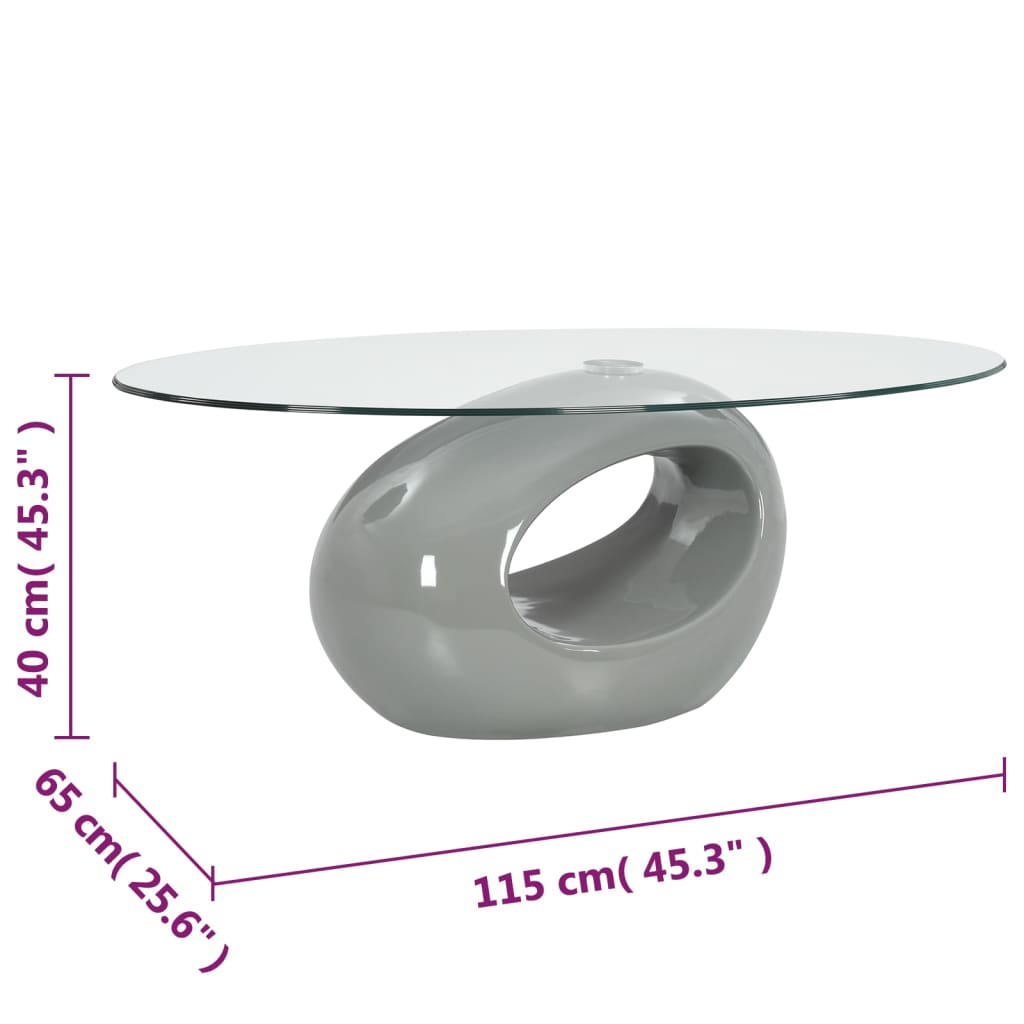 vidaXL Table basse avec dessus de table en verre ovale Gris brillant