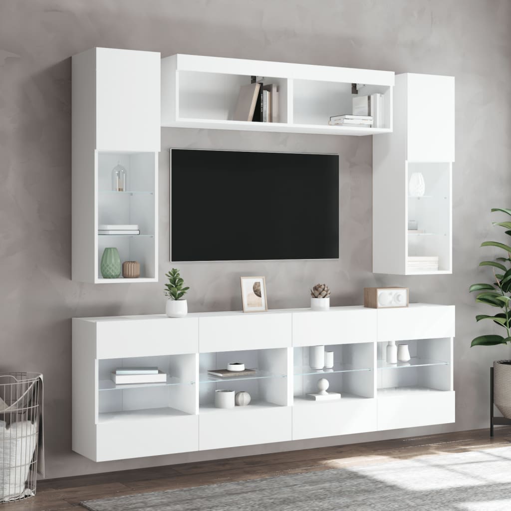 vidaXL Ensemble de meubles TV muraux 6 pcs avec lumières LED blanc