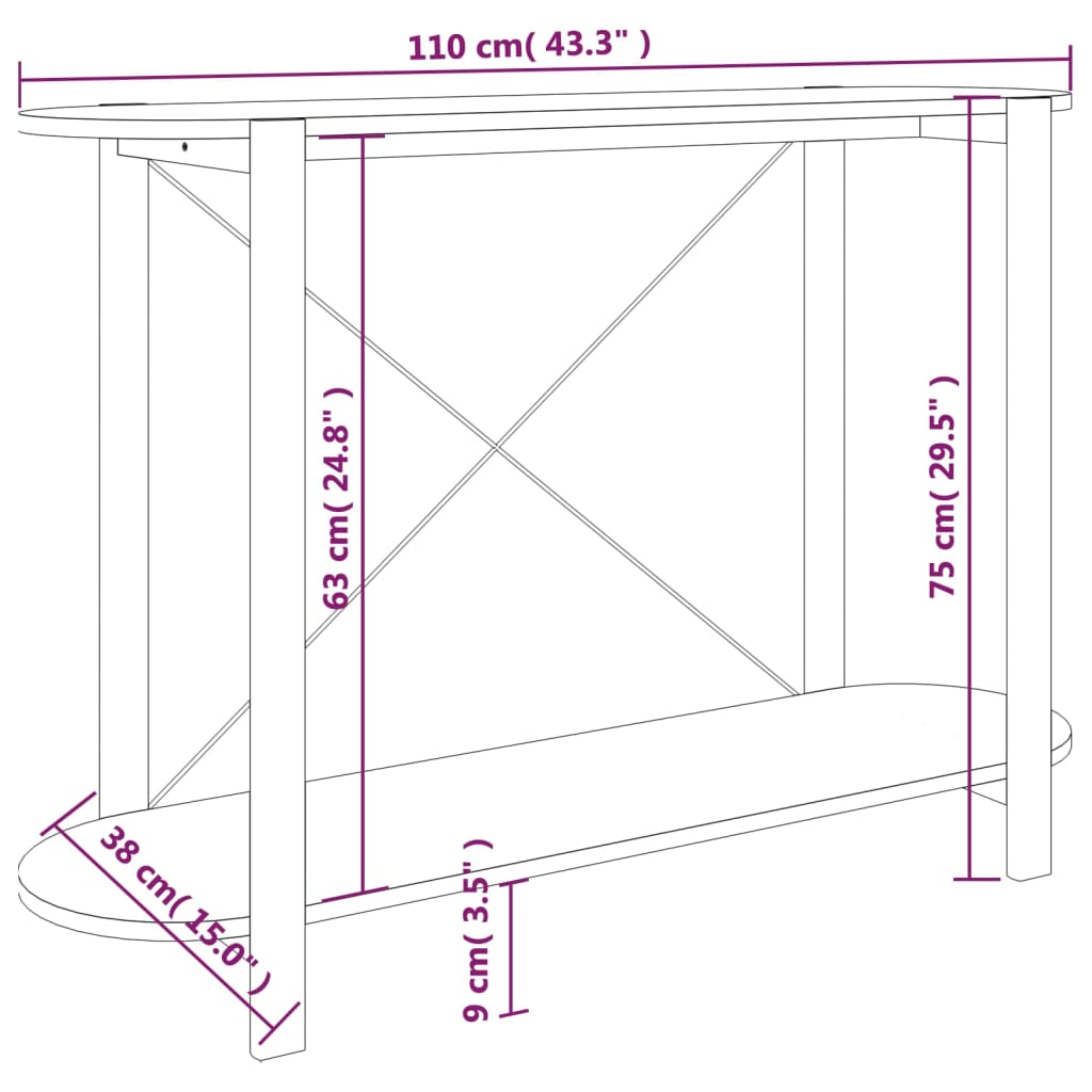 vidaXL Table console Blanc 110x38x75 cm Bois d'ingénierie