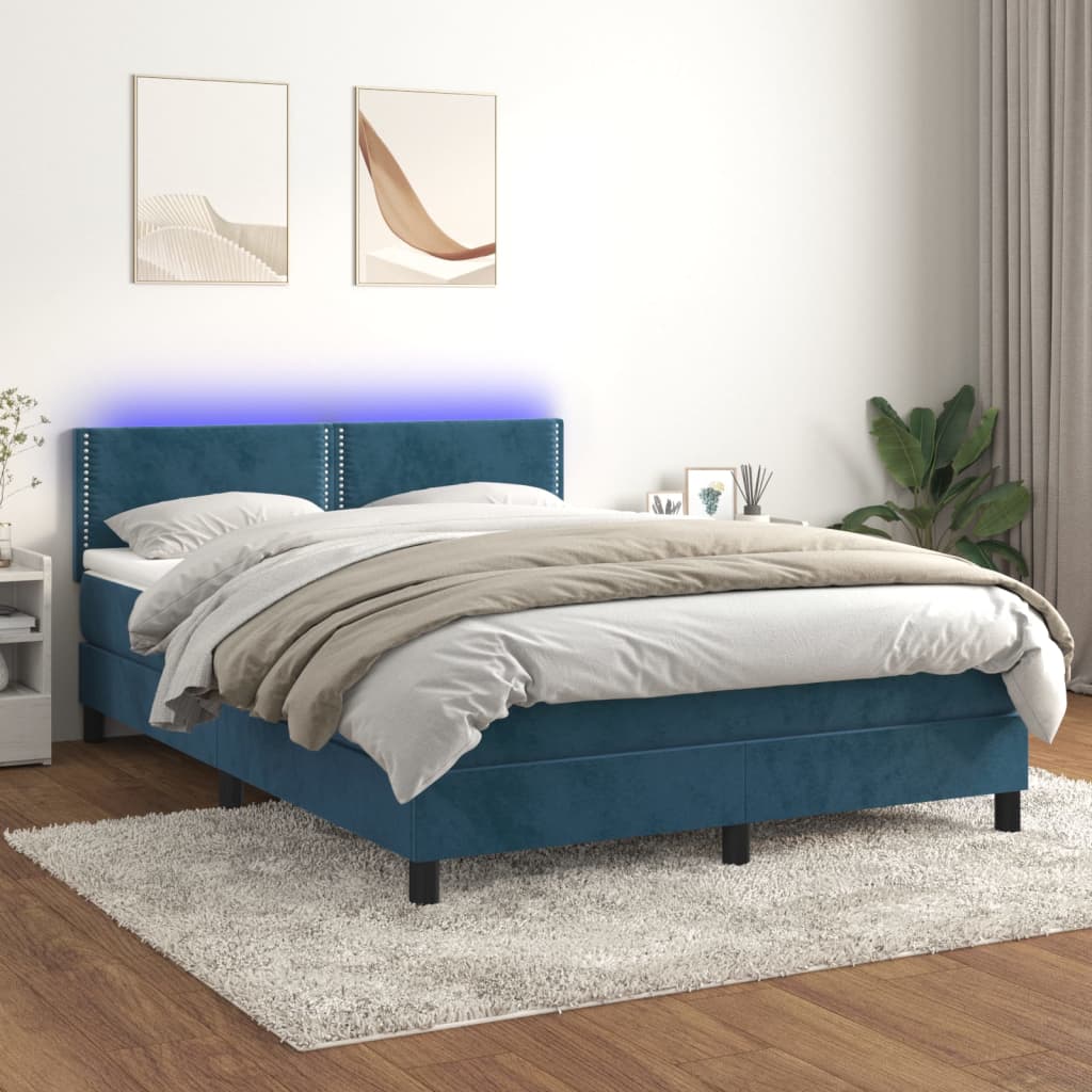 vidaXL Sommier à lattes de lit avec matelas LED Bleu foncé 140x200 cm