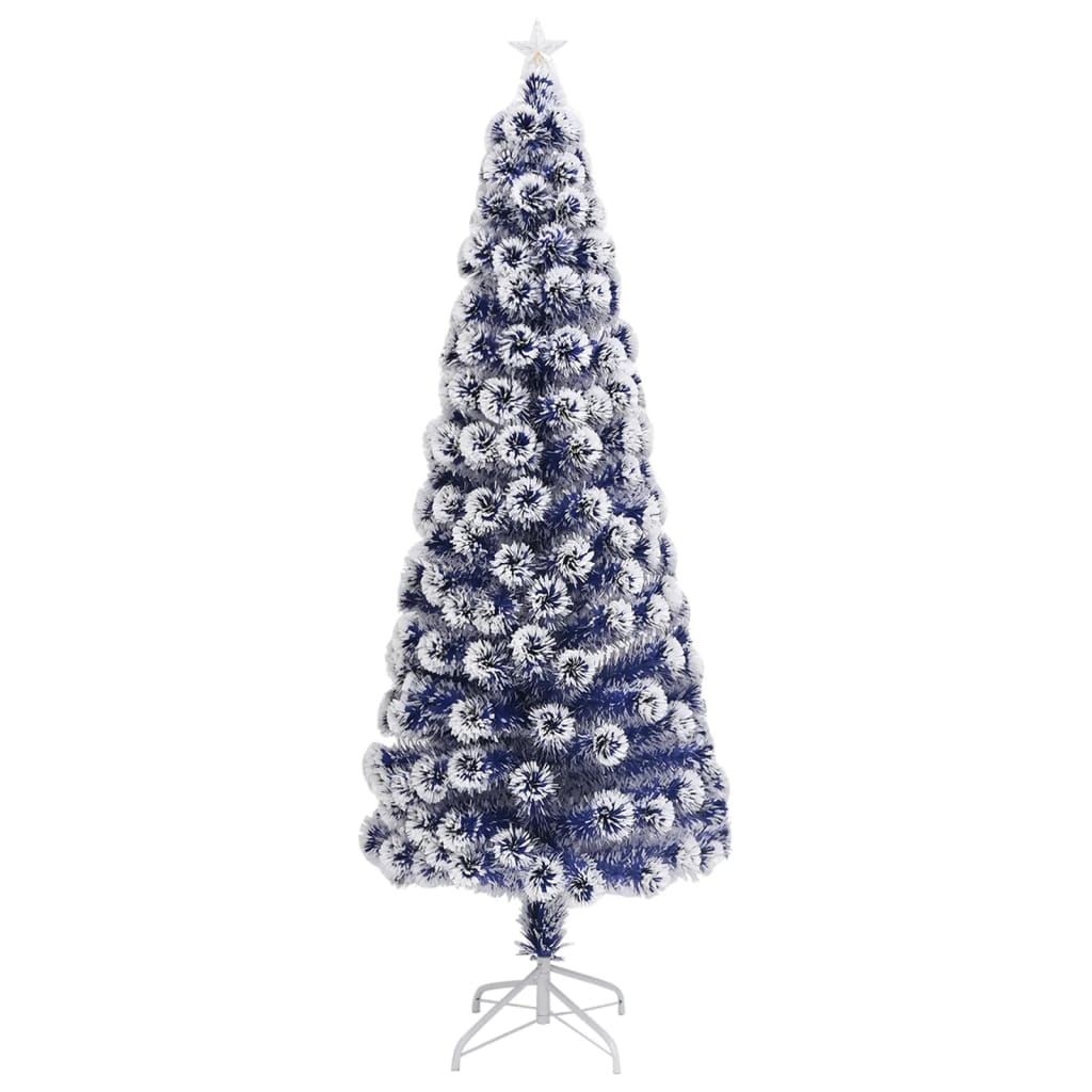 vidaXL Arbre de Noël artificiel pré-éclairé blanc/bleu fibre optique