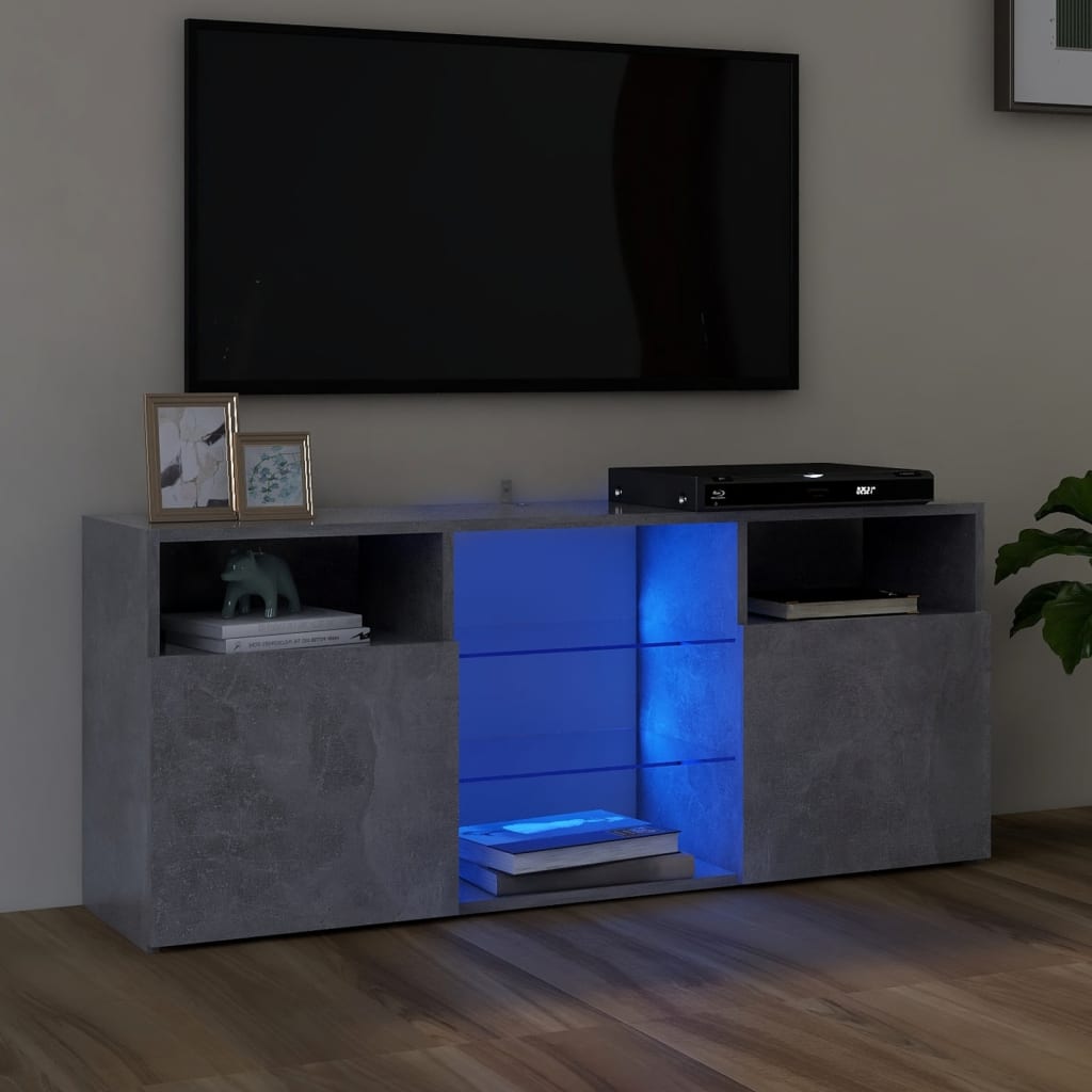vidaXL Meuble TV avec lumières LED gris béton 120x30x50 cm