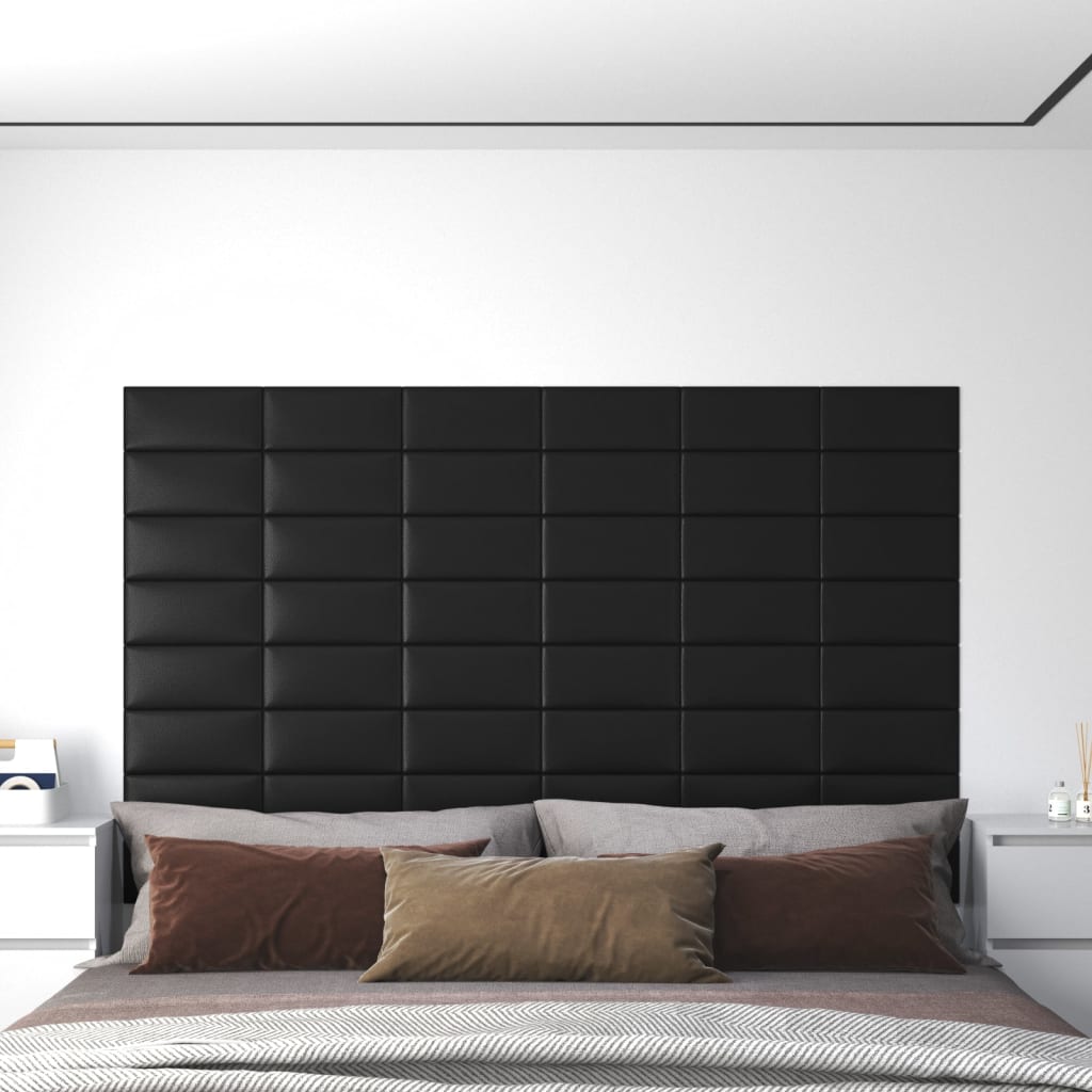 vidaXL Panneaux muraux 12 pcs Noir 30x15 cm Similicuir 0,54 m²