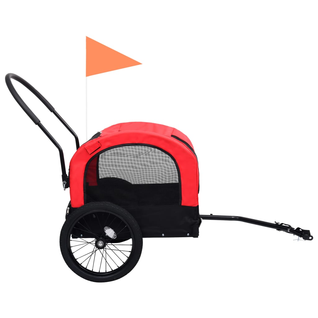 vidaXL Remorque de vélo de chiens et poussette 2-en-1 Rouge et noir