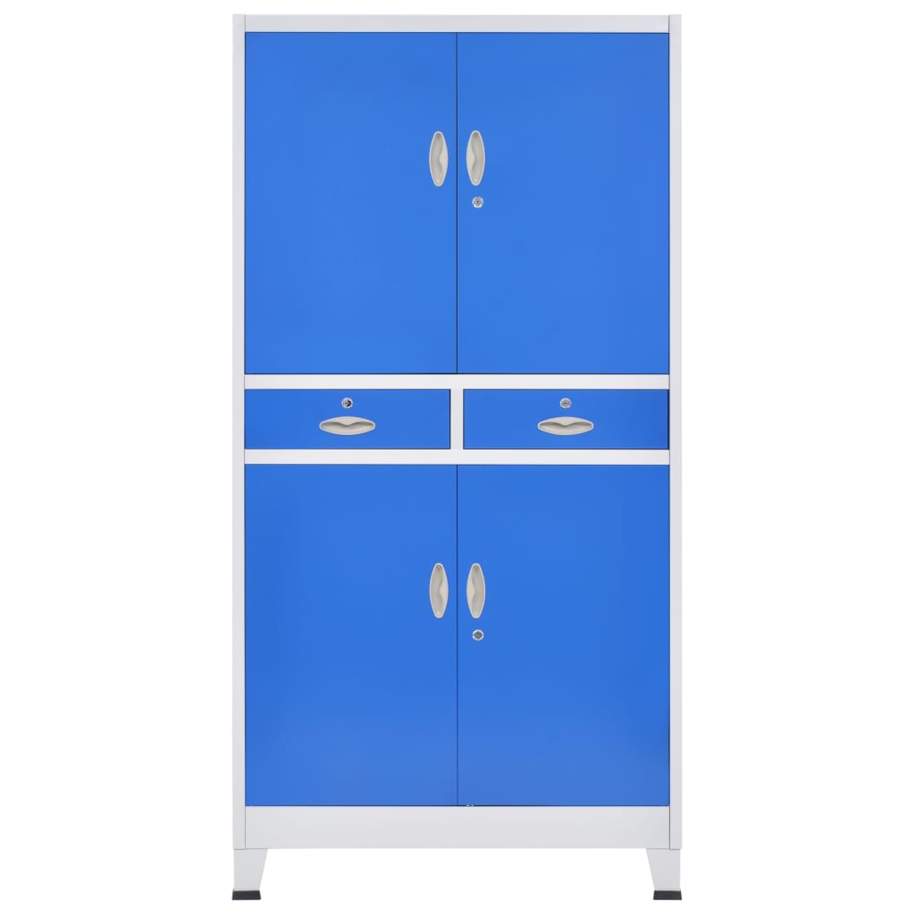 vidaXL Armoire de bureau avec 4 portes Métal 90x40x180 cm Gris et bleu