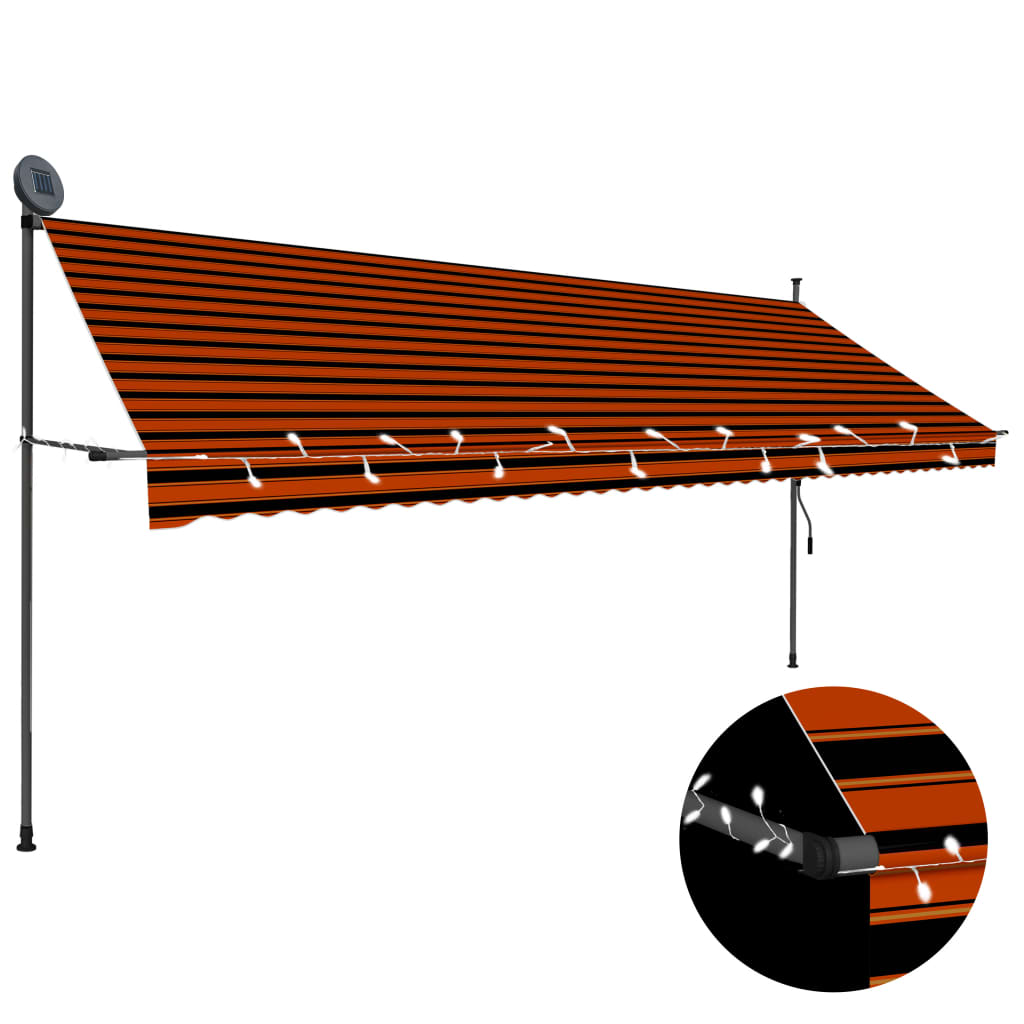 vidaXL Auvent manuel rétractable avec LED 400 cm Orange et marron