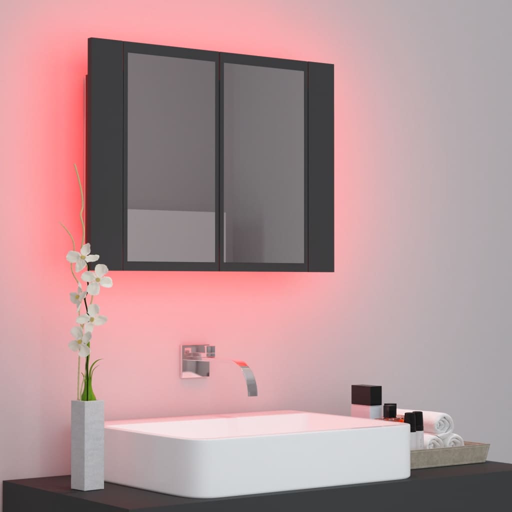 vidaXL Armoire de salle de bain à miroir LED Gris 60x12x45 Acrylique