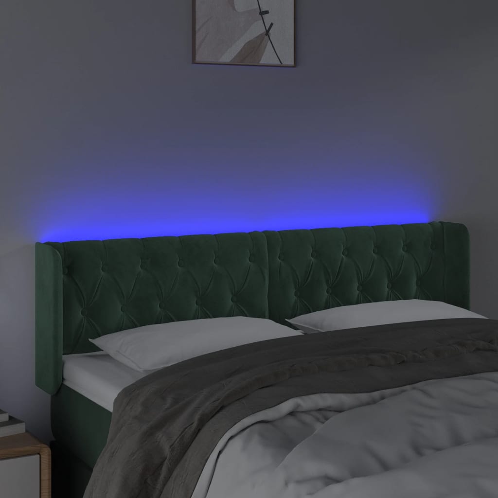 vidaXL Tête de lit à LED Vert foncé 163x16x78/88 cm Velours