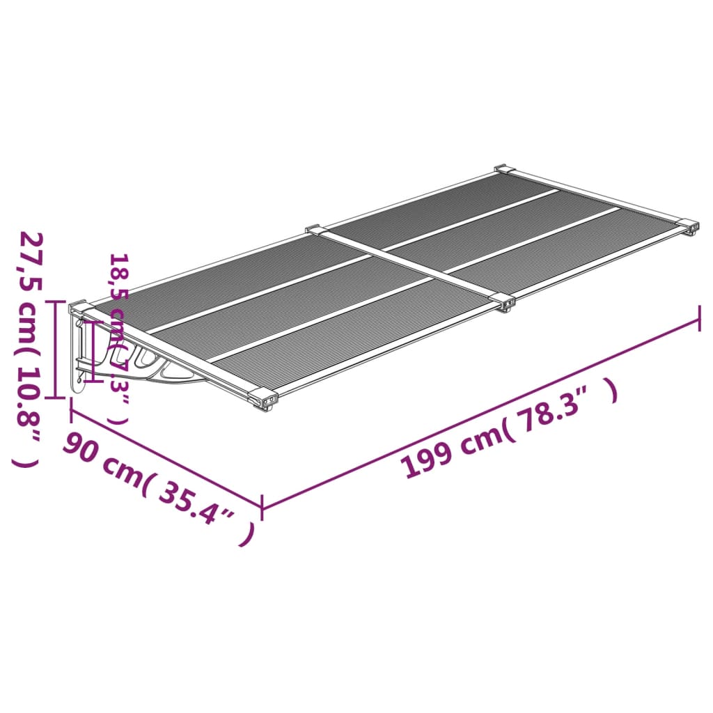 Auvent De Porte 400x75 Cm - Toit Marquise En Polycarbonate, Cadre Aluminium, Protection Pluie/UV - Noir Transparent