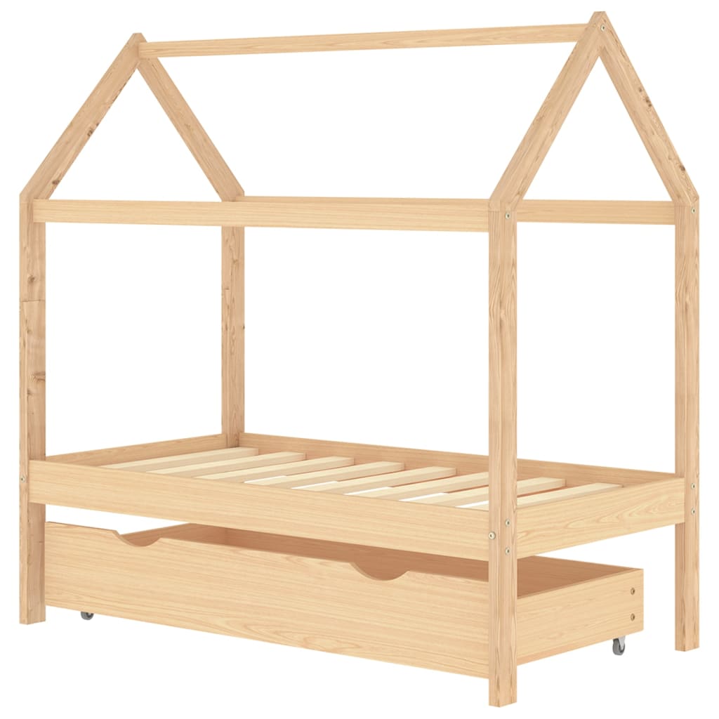 Cadre de lit pour enfant en bois massif avec tiroir 70x140cm bois clai  Sasha