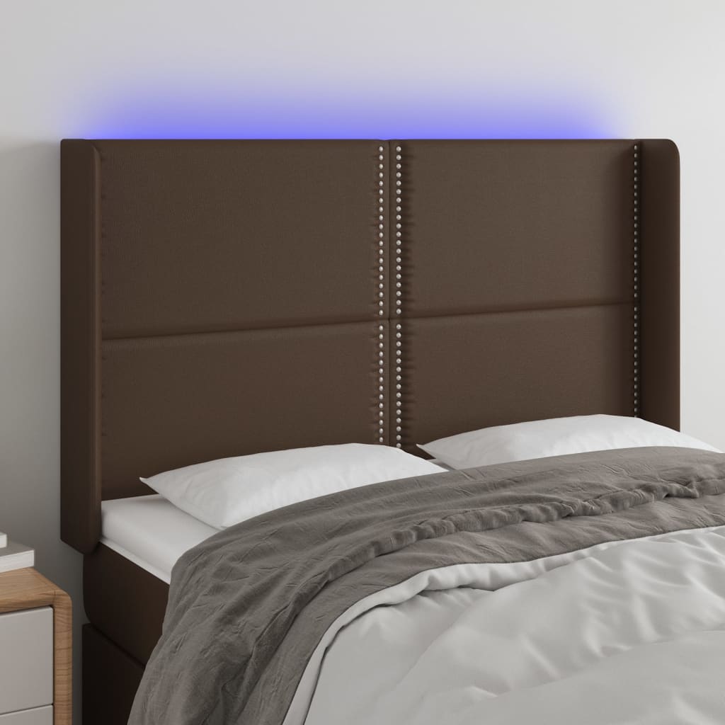 vidaXL Tête de lit à LED Marron 147x16x118/128 cm Similicuir