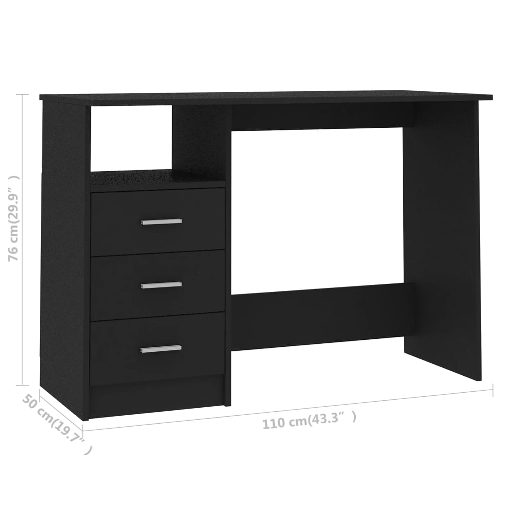 vidaXL Bureau avec tiroirs Noir 110x50x76 cm Aggloméré