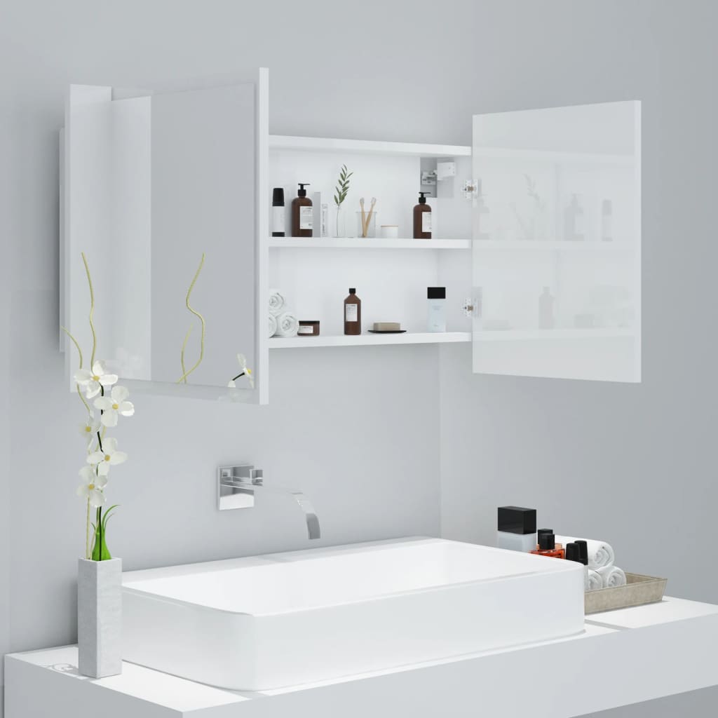vidaXL Armoire à miroir de bain à LED Blanc brillant Acrylique
