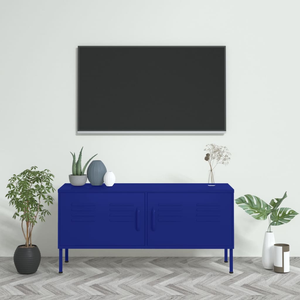 vidaXL Meuble TV Bleu marine 105x35x50 cm Acier