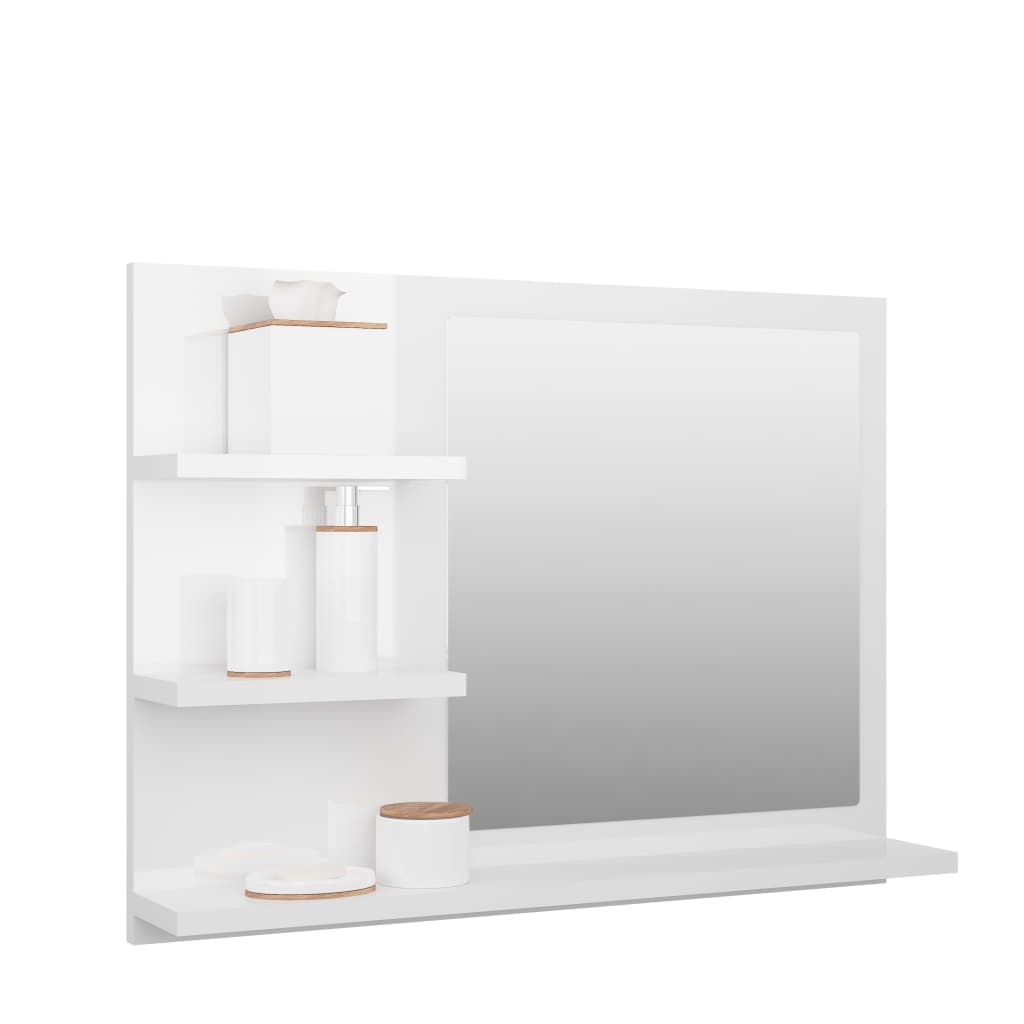 vidaXL Miroir de salle de bain blanc brillant bois d’ingénierie