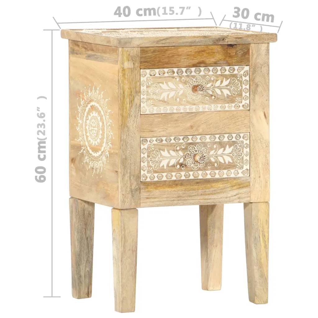 vidaXL Table de chevet peinte à la main 40x30x60 cm Bois de manguier
