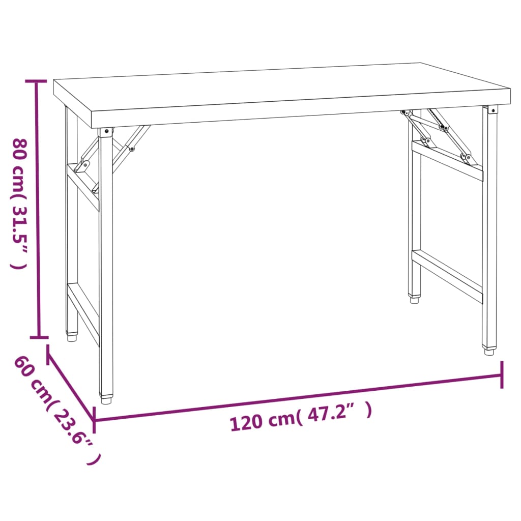 vidaXL Table de travail de cuisine avec étagère 120x60x145 cm Inox