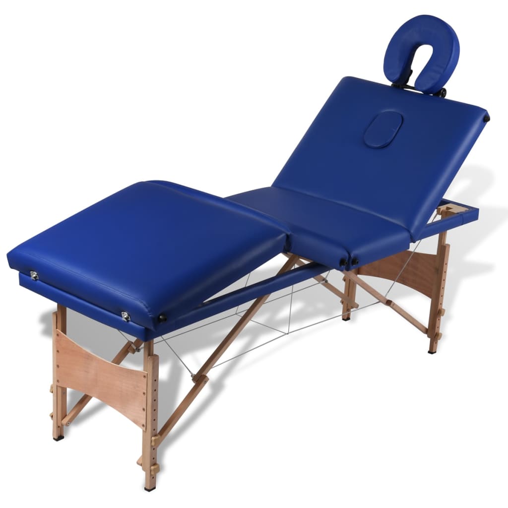 vidaXL Table de massage pliable Bleu 4 zones avec cadre en bois