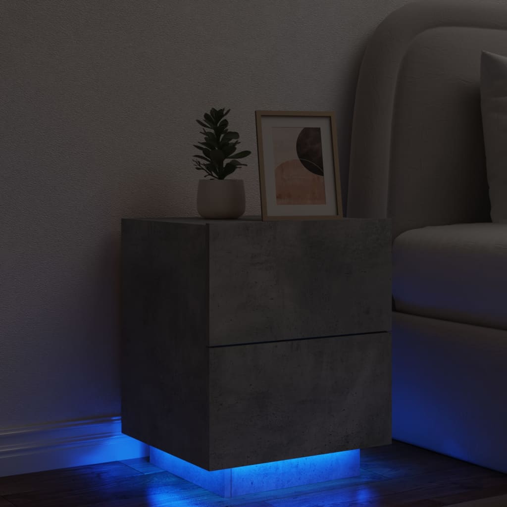 vidaXL Armoire de chevet et lumières LED gris béton bois d'ingénierie