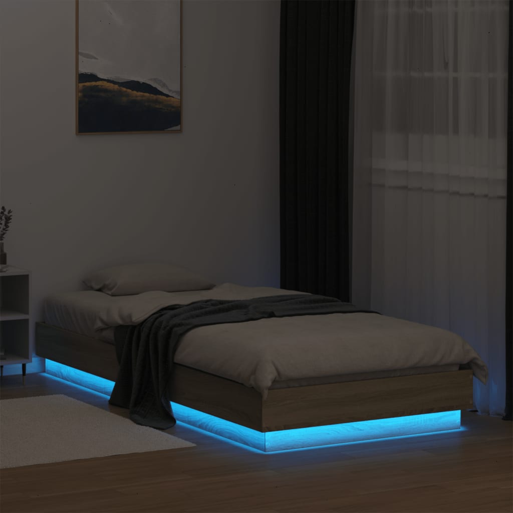 vidaXL Cadre de lit avec lumières LED chêne sonoma 90x200 cm