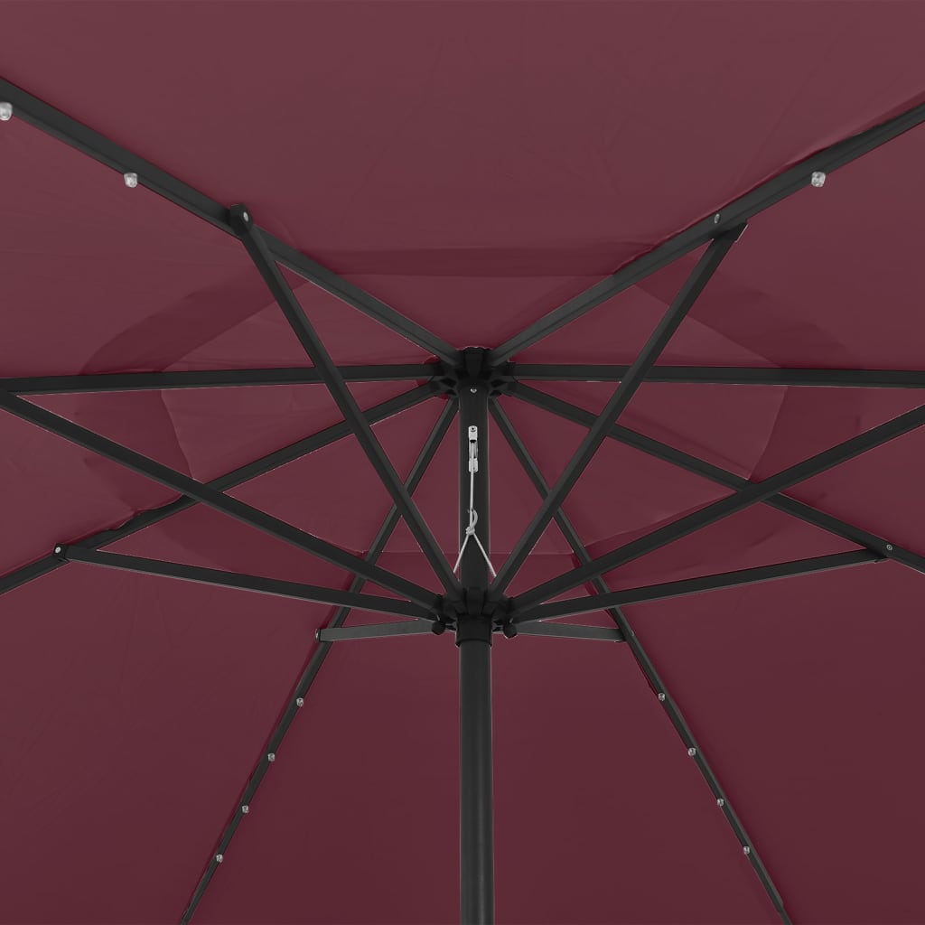 vidaXL Parasol d'extérieur avec LED et mât en métal 400 cm Bordeaux