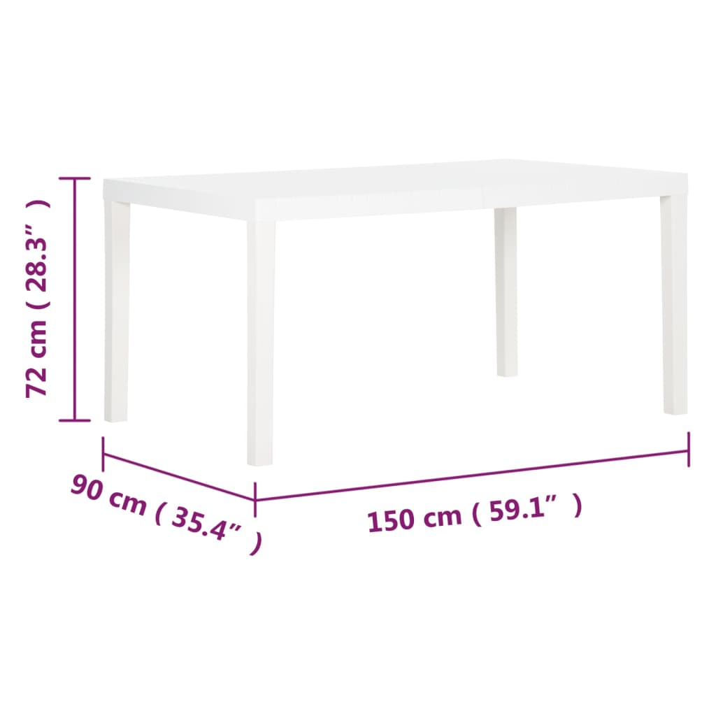 vidaXL Table de jardin 150x90x72 cm PP Blanc