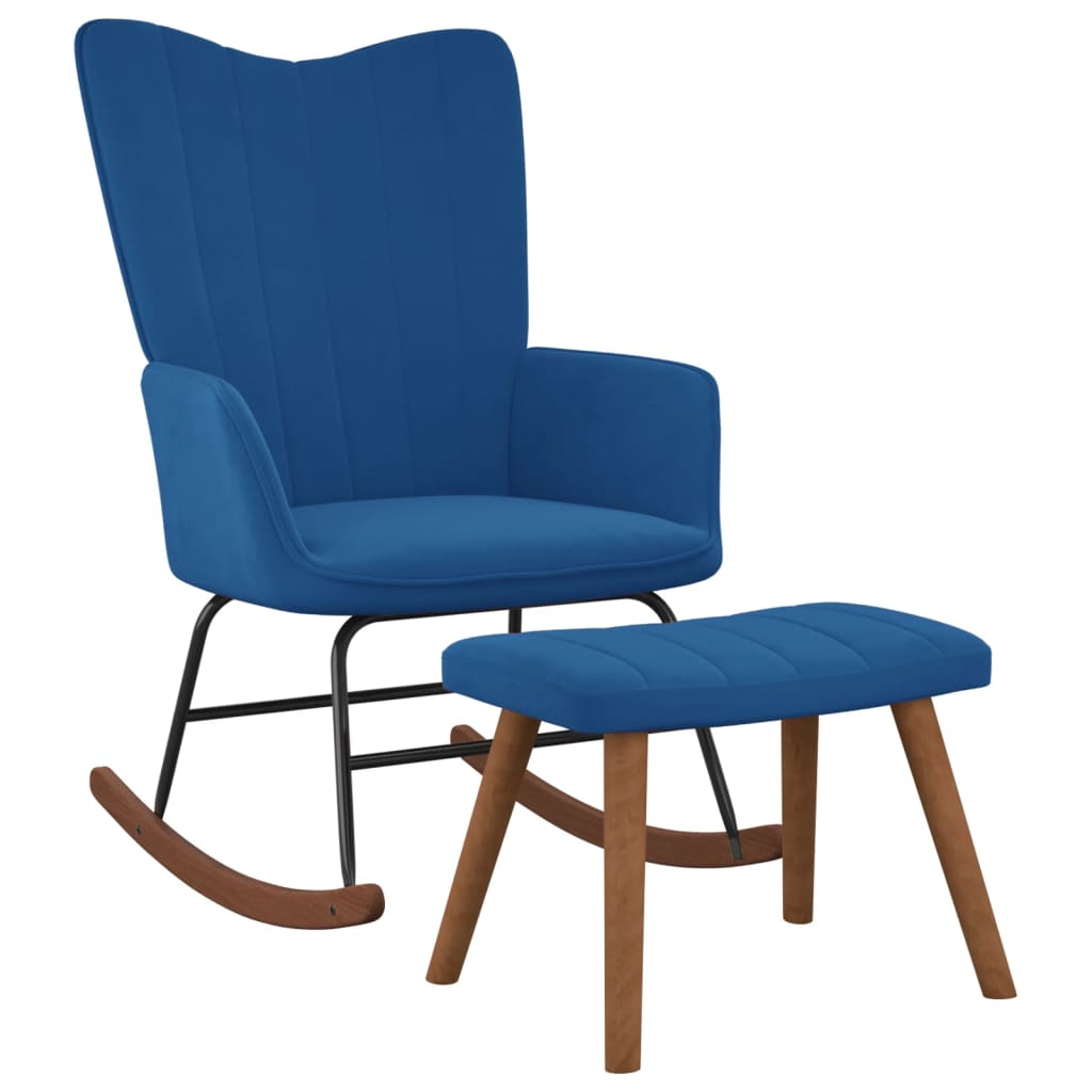 vidaXL Chaise à bascule avec repose-pied Bleu Velours