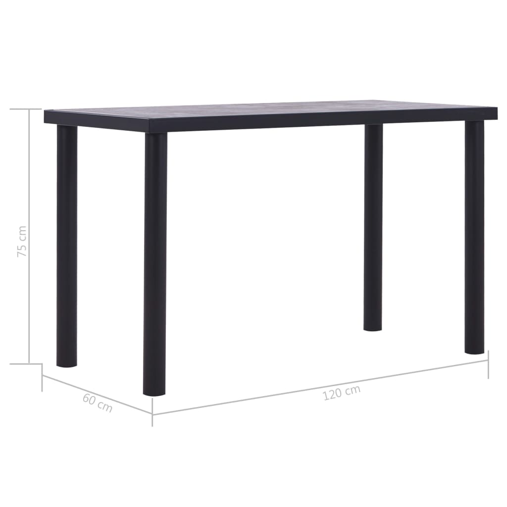 vidaXL Table de salle à manger Noir et gris béton 120x60x75 cm MDF