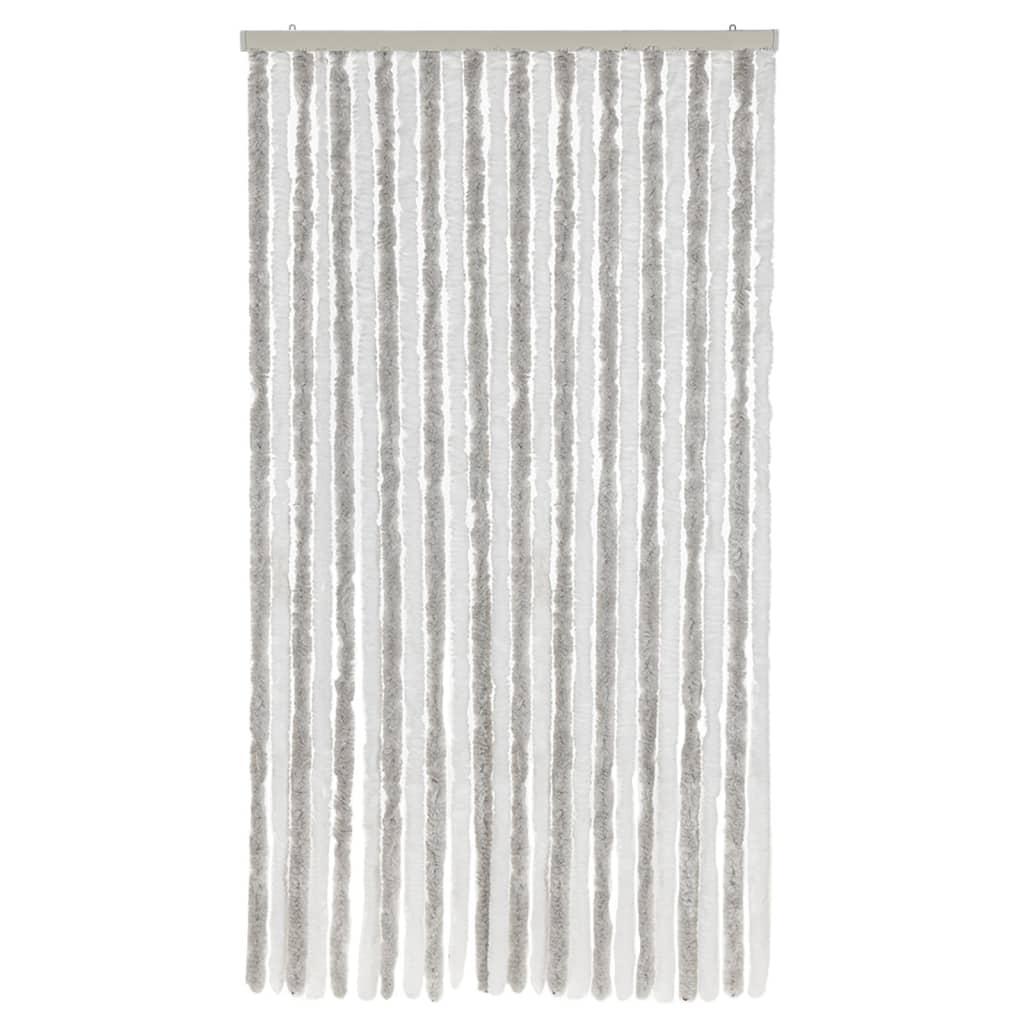 vidaXL Rideau anti-mouches gris clair et blanc 100x220 cm chenille