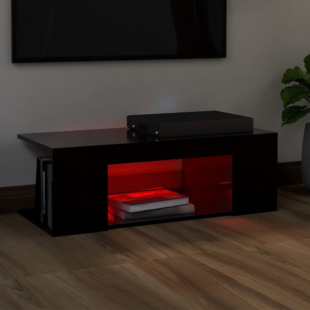 vidaXL Meuble TV avec lumières LED Noir 90x39x30 cm
