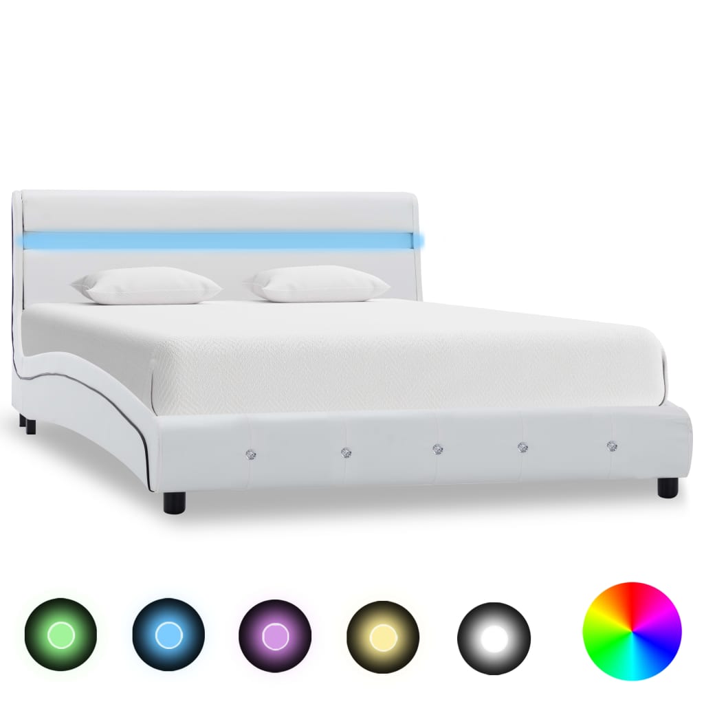 vidaXL Cadre de lit avec LED Blanc Similicuir 160 x 200 cm