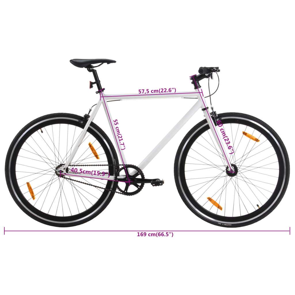 vidaXL Vélo à pignon fixe blanc et noir 700c 55 cm