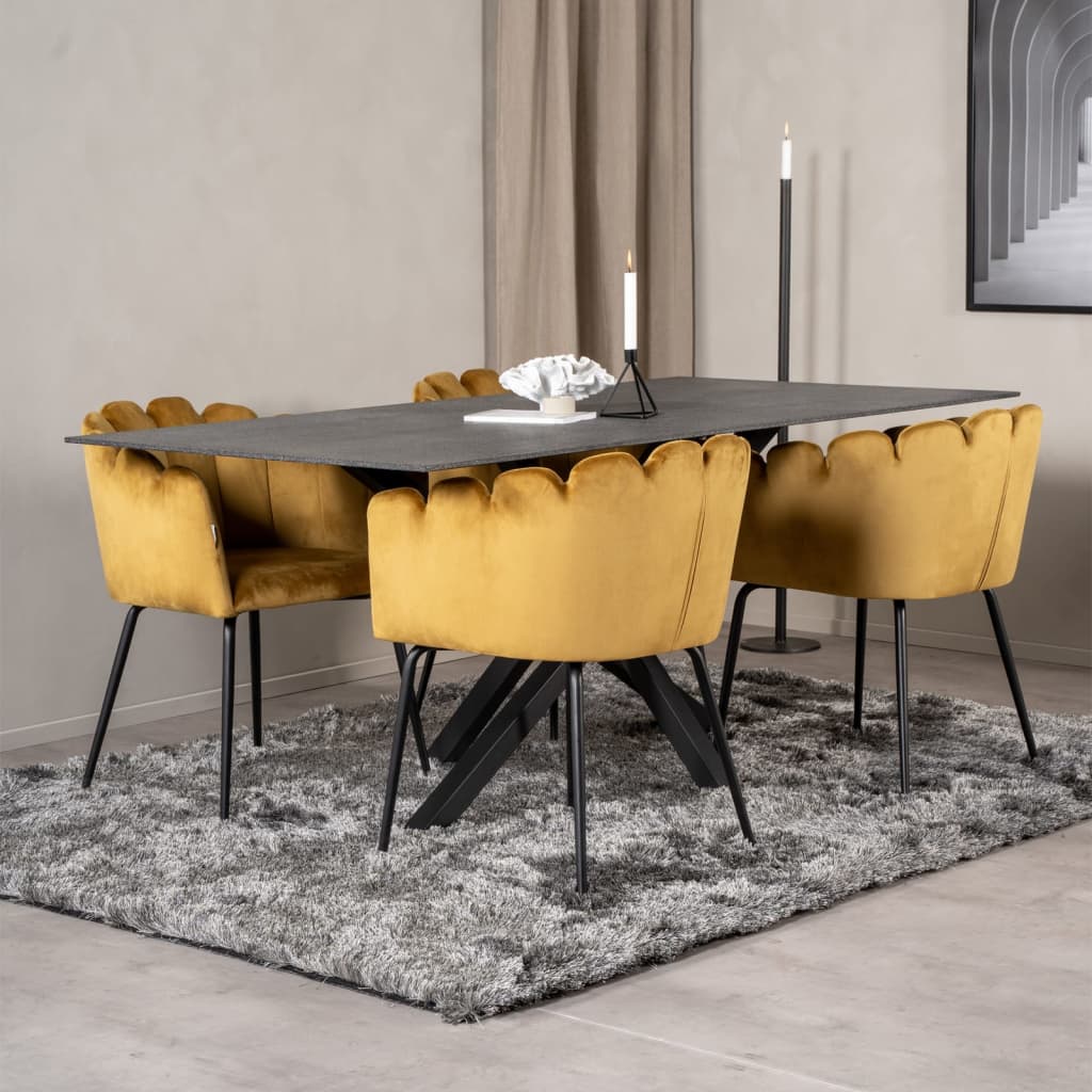 Venture Home Chaise à dîner Limhamn Velours Noir et jaune