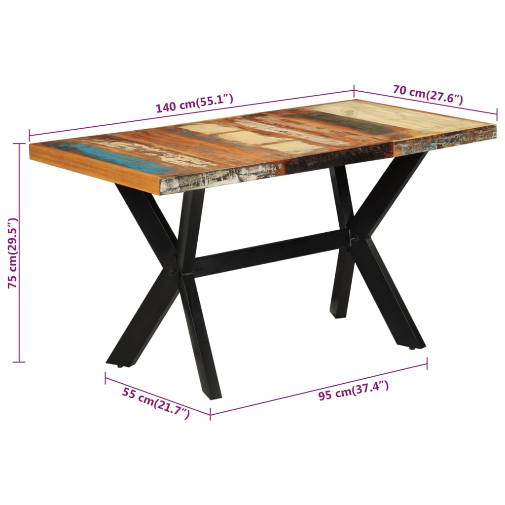 vidaXL Table à manger 140x70x75 cm bois massif de récupération