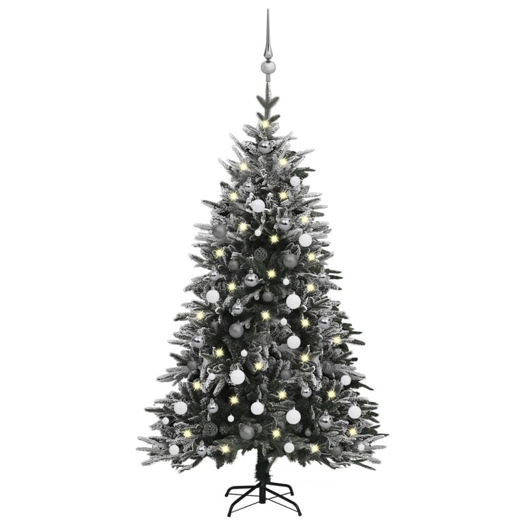 vidaXL Sapin de Noël artificiel LED et flocons de neige 150 cm PVC PE