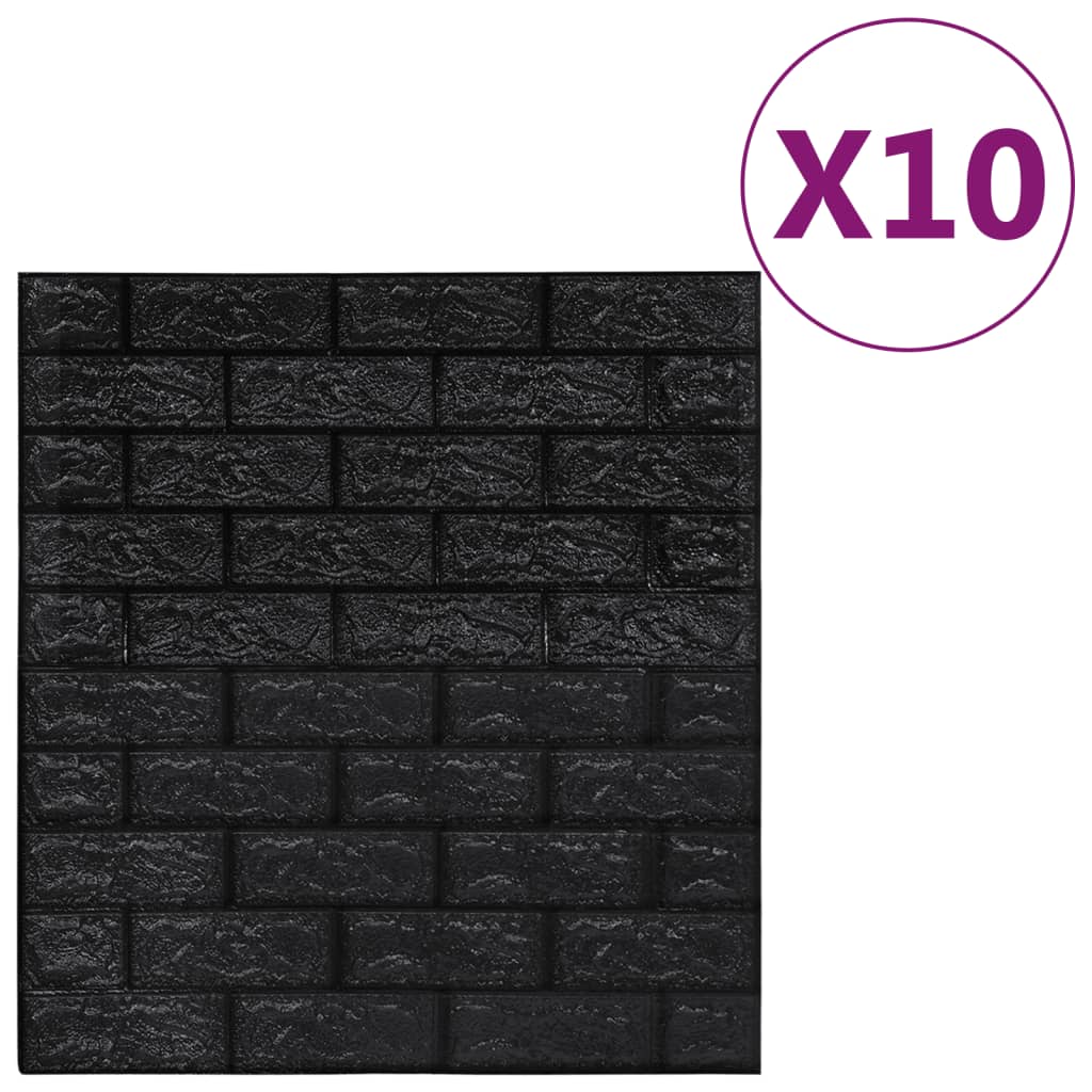 vidaXL Papier peint 3D autoadhésif Briques 10 pcs Noir