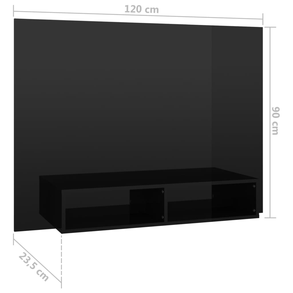 vidaXL Meuble TV mural Noir brillant 120x23,5x90 cm Bois d’ingénierie