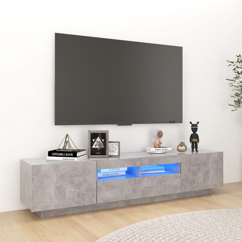 vidaXL Meuble TV avec lumières LED Gris béton 180x35x40 cm