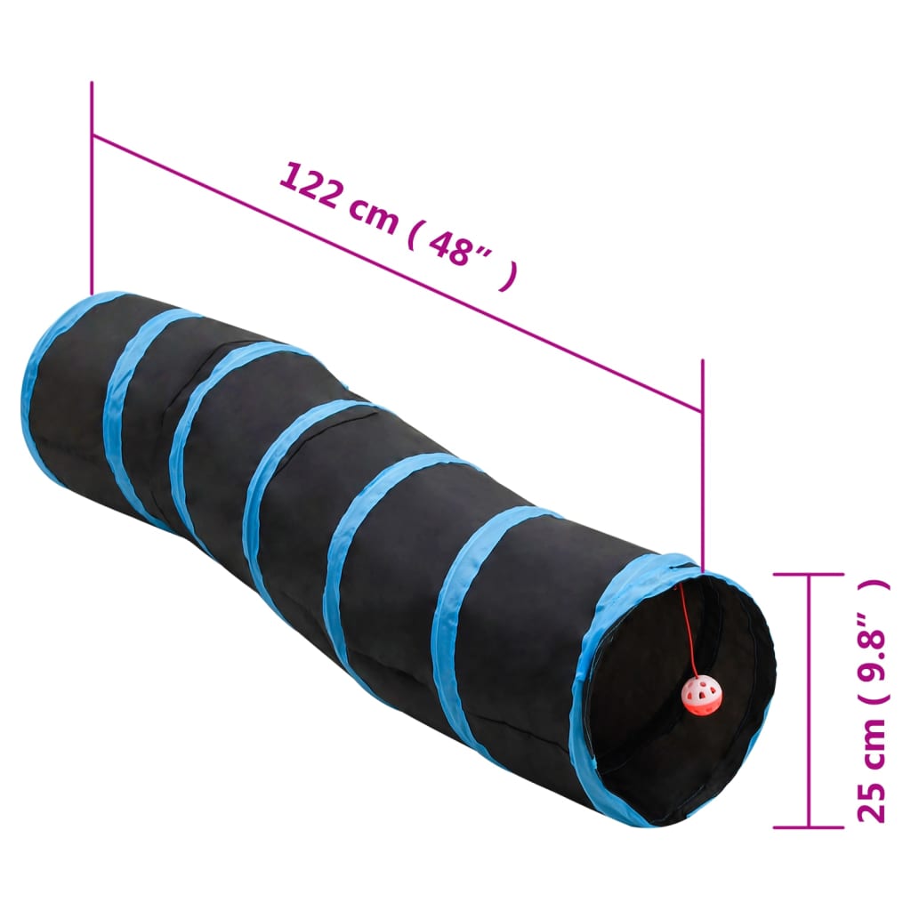 vidaXL Tunnel pour chats en forme de S Noir et bleu 122 cm Polyester