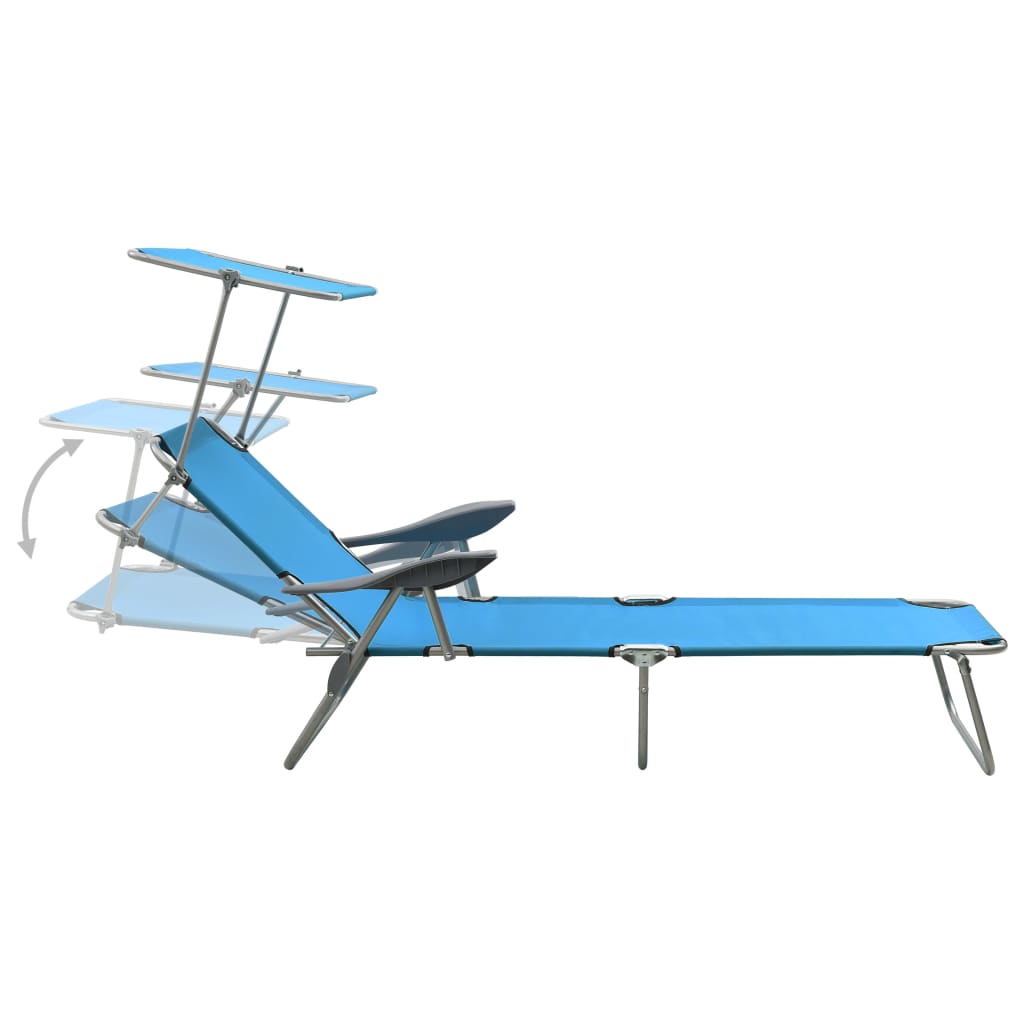 vidaXL Chaise longue avec auvent acier bleu